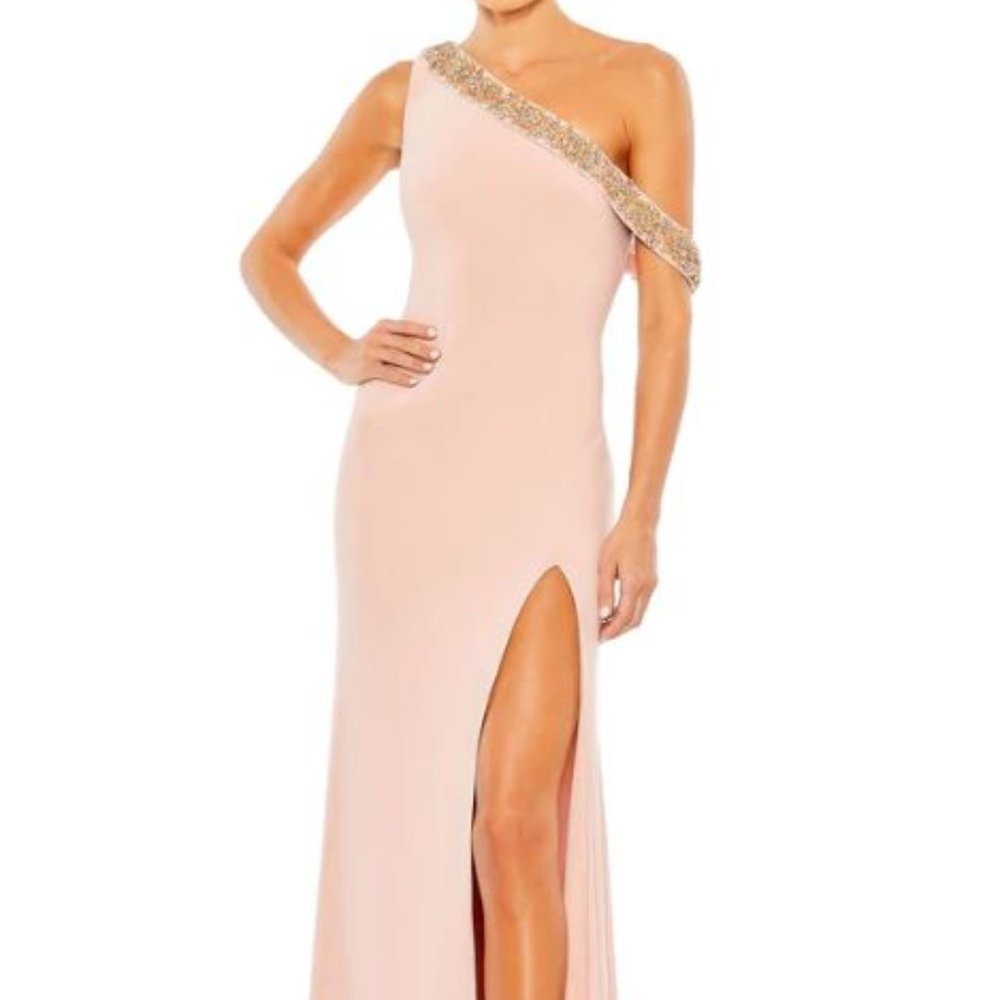 New Mac Duggal Beaded Drop Shoulder Jersey Gown